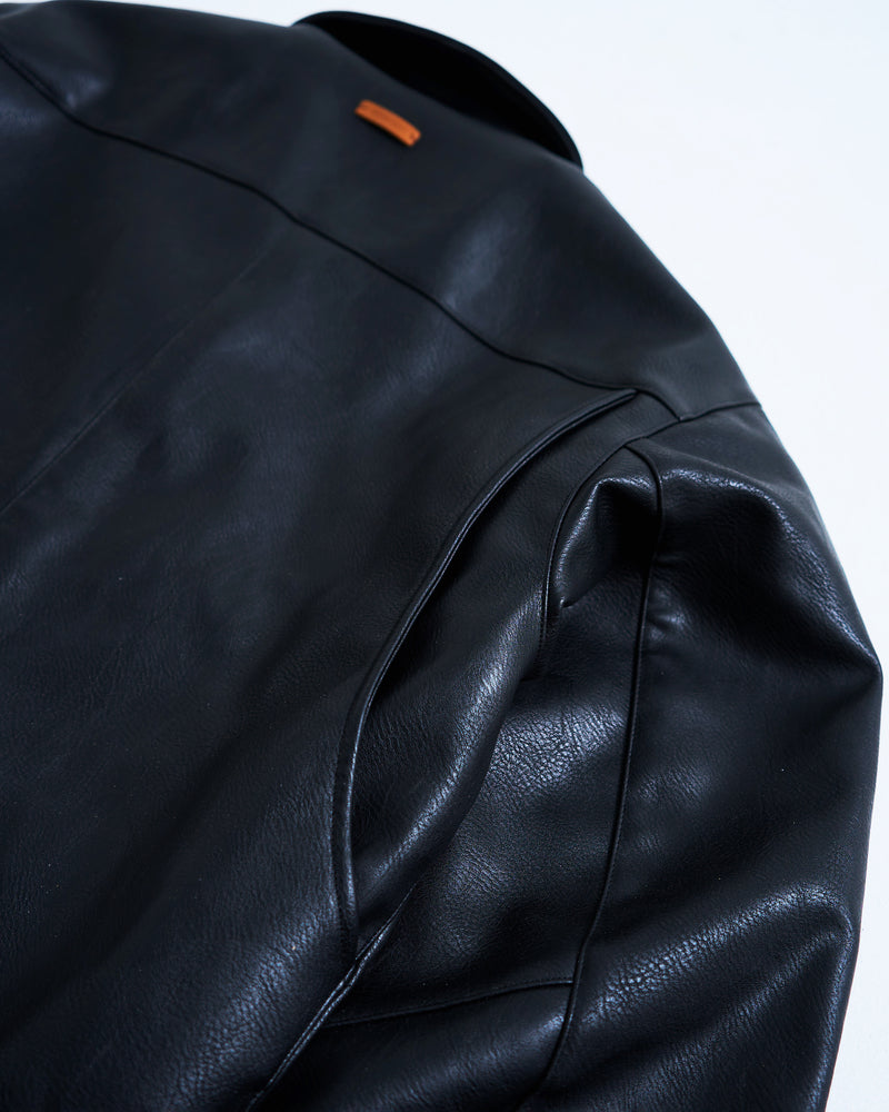 short length zipped PU-leather sport jacket