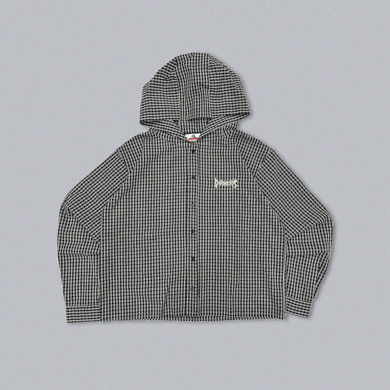 Tribal logo check hooded shirt