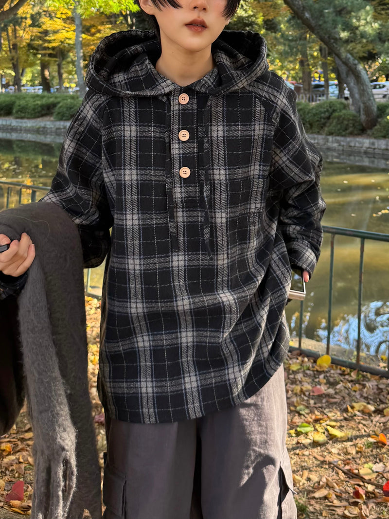 wool like check hood