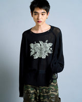 flower paint broken long sleeve sheer sweater