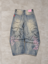 Sakura Embroidered Slub Denim Buggy Pants