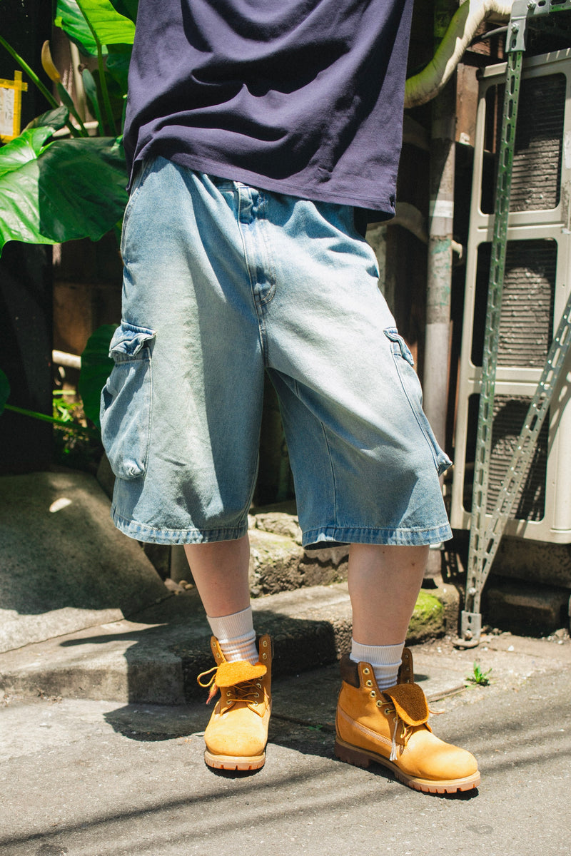 Denim half cargo pants