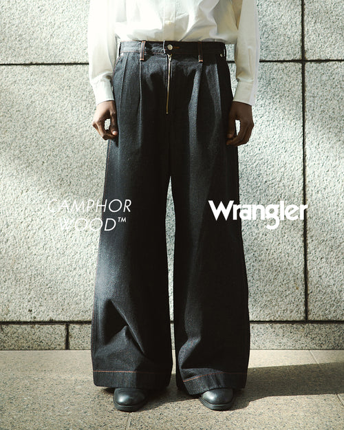 【 CamphorWood × Wrangler 】front zip wide baggy broken denim trousers