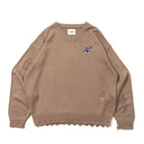 star logo v neck damage knit