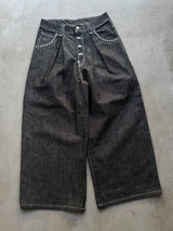 Front-Tuck Pearl Wide Denim Pants