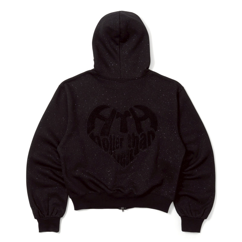 glitter heart logo zip hoodie