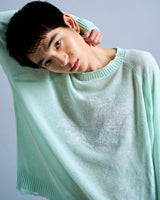 flower paint broken long sleeve sheer sweater