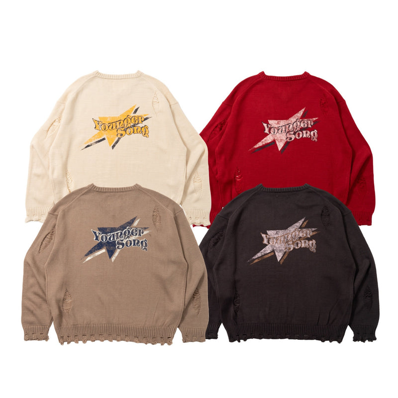 star logo v neck damage knit