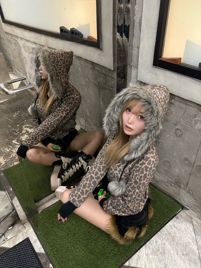 Y2k 毛绒拉链连帽衫 