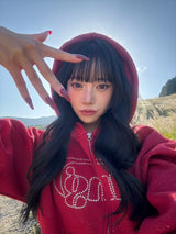 Universal logo rhinestone zip hoodie