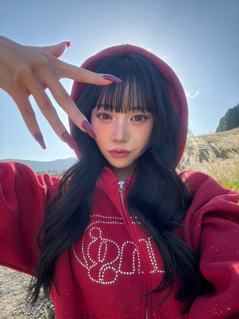 Universal logo rhinestone zip hoodie