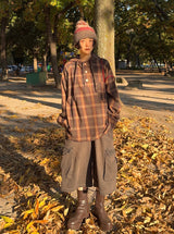 wool like check hood