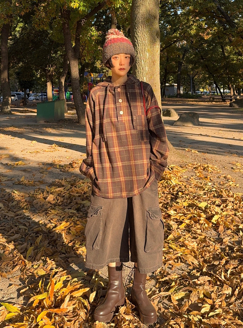 wool like check hood