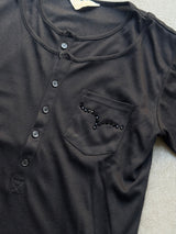 2-Layered Henley Rhinestone Tee