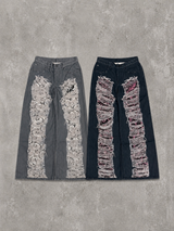 Distressed Print Straight Pants 