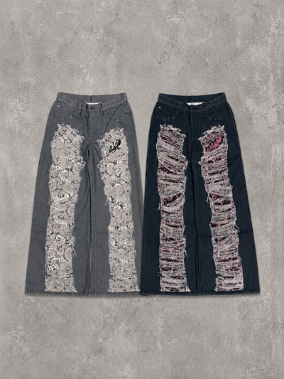 Distressed Print Straight Pants 