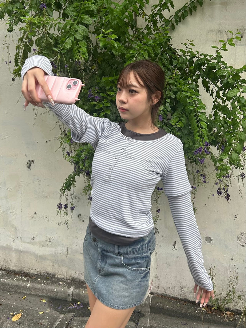 Layered border long tee