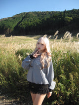 Universal logo rhinestone zip hoodie