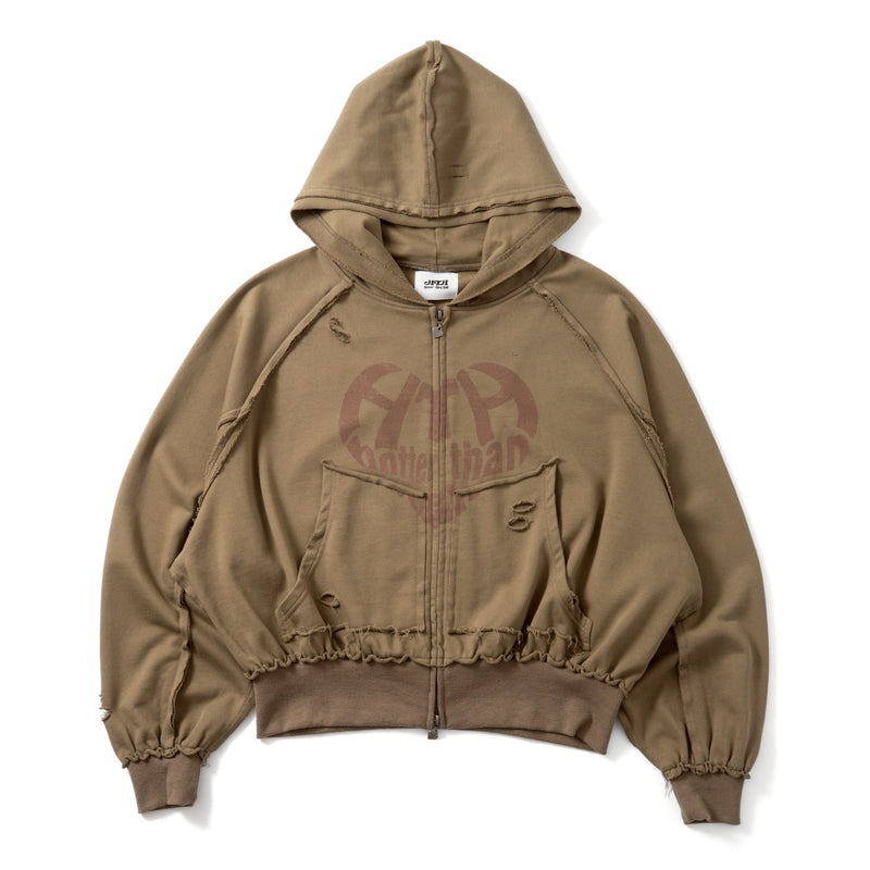 heart logo damage zip hoodie