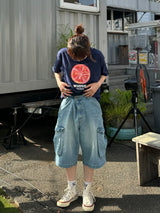 Denim half cargo pants