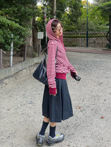 Striped rib knit zip hoodie