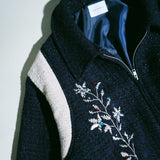 flower embroidery lame tweed varsity jacket