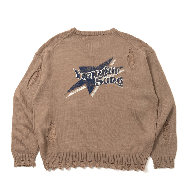 Star Logo v Neck Damage Knit