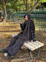 wool like check hood