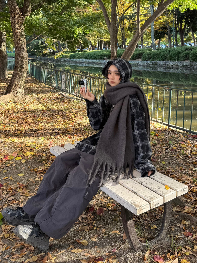 wool like check hood