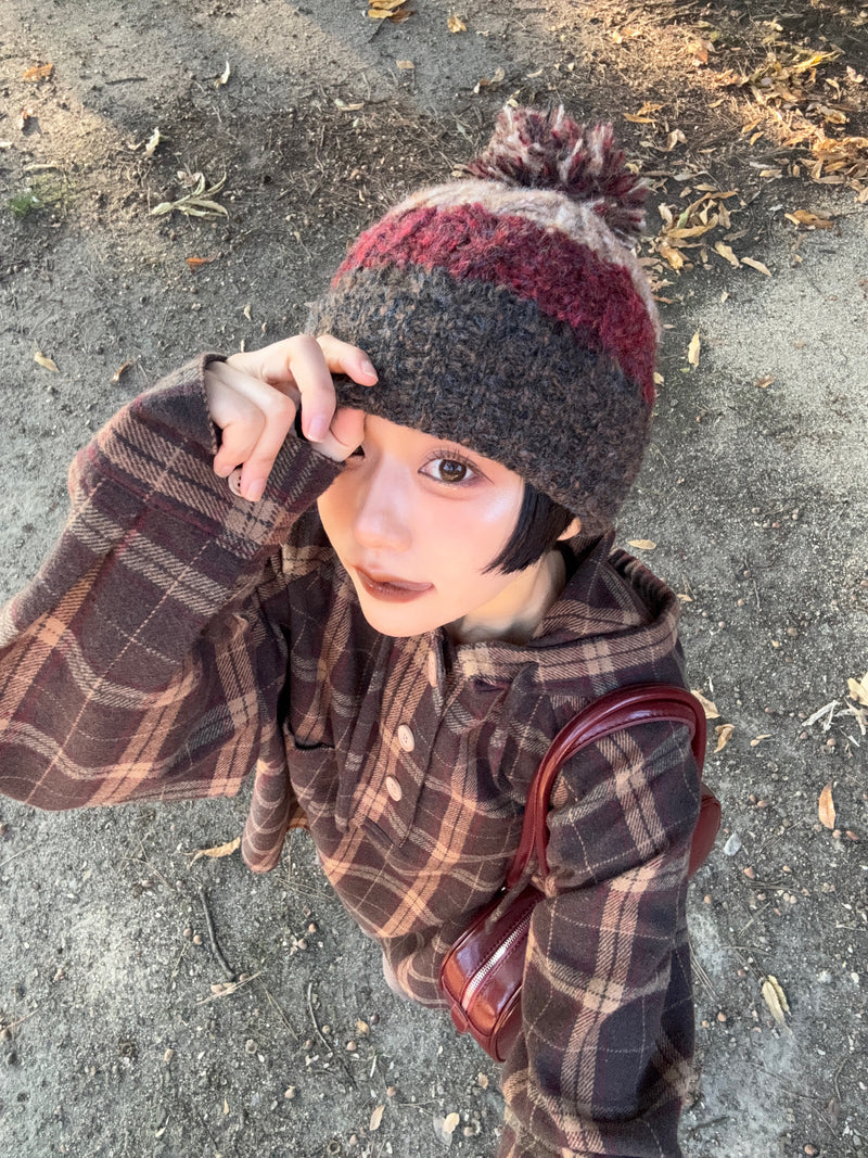 wool like check hood