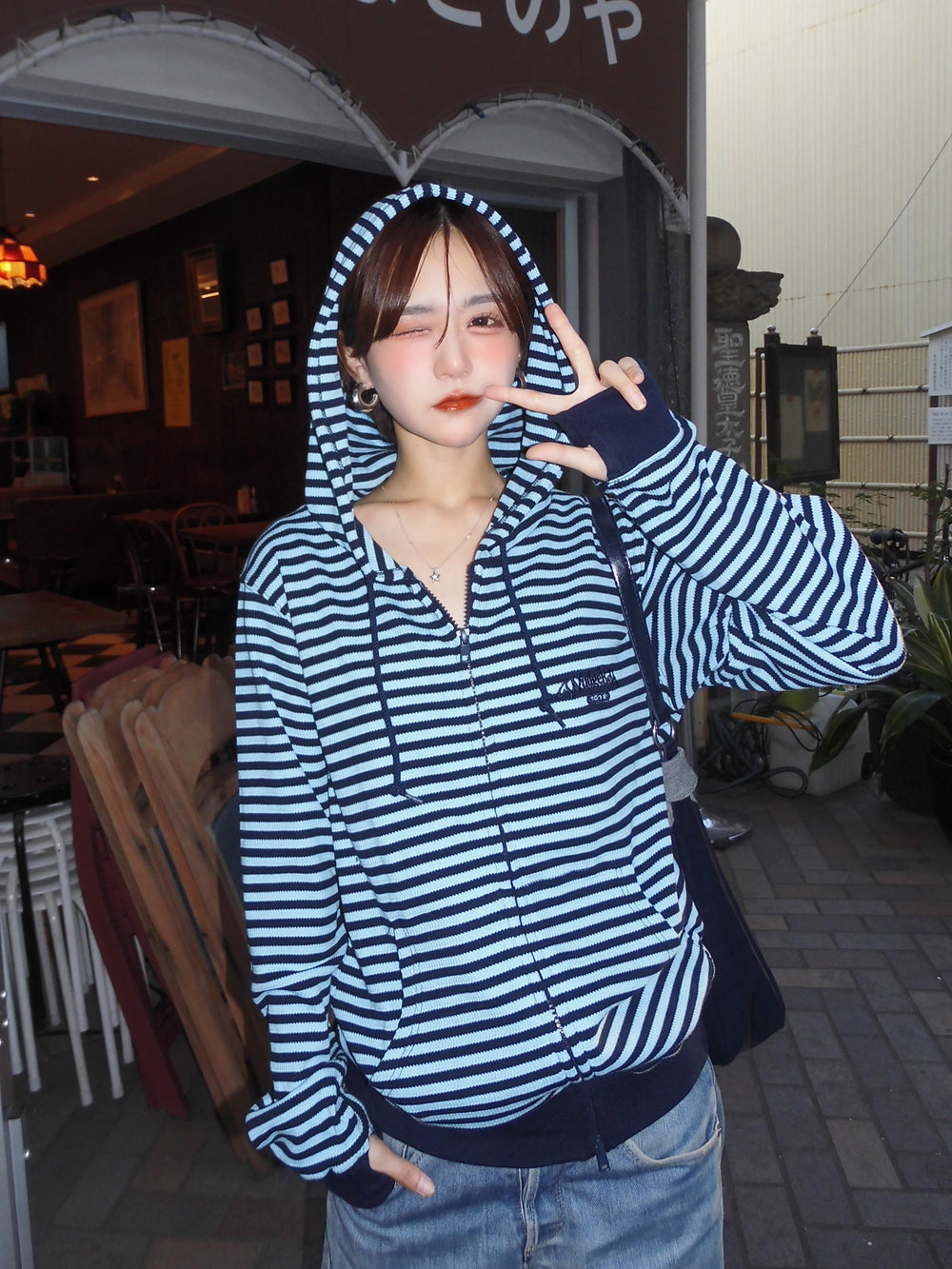 Striped rib knit zip hoodie – YZ