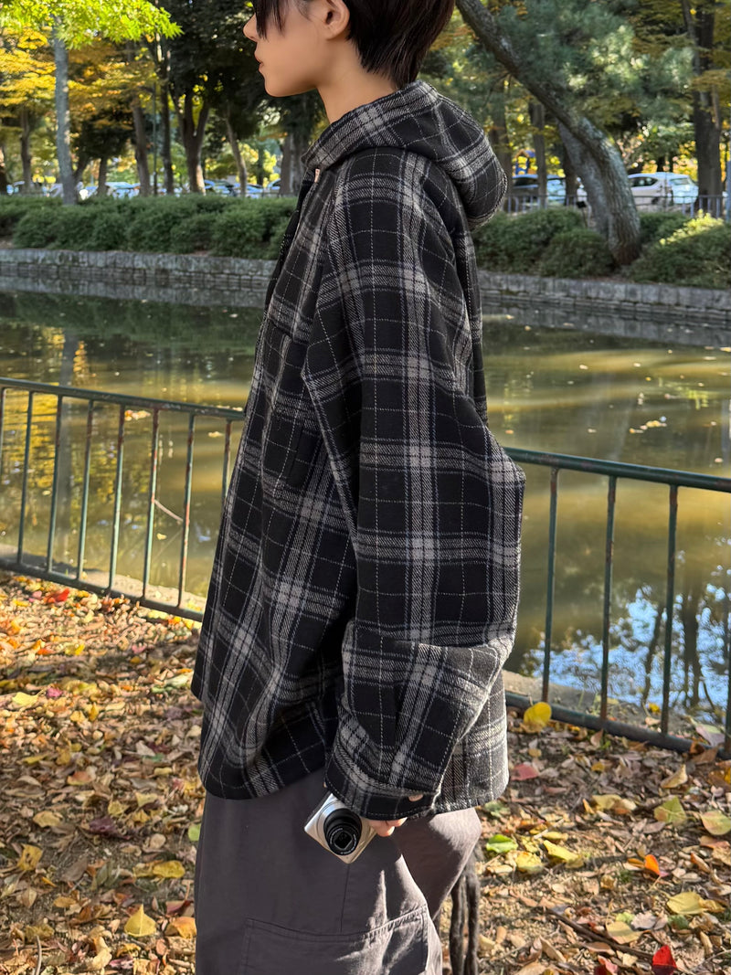 wool like check hood