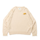 Star Logo v Neck Damage Knit