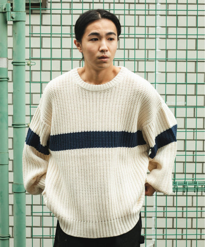ビッグシルエット畔編みニットプルオーバー