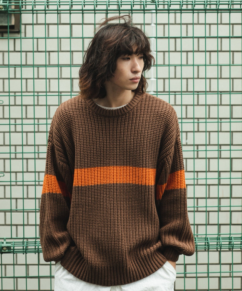 ビッグシルエット畔編みニットプルオーバー