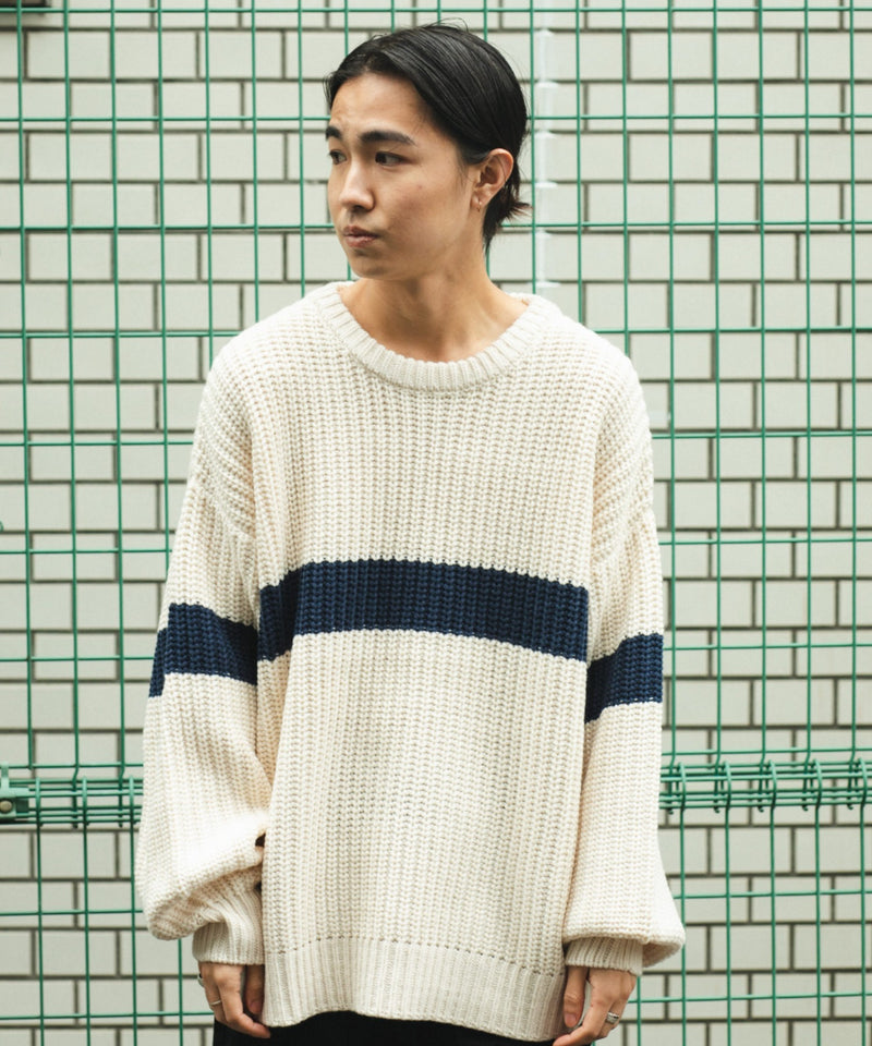 ビッグシルエット畔編みニットプルオーバー