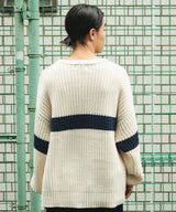 ビッグシルエット畔編みニットプルオーバー