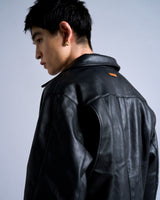 short length zipped PU-leather sport jacket