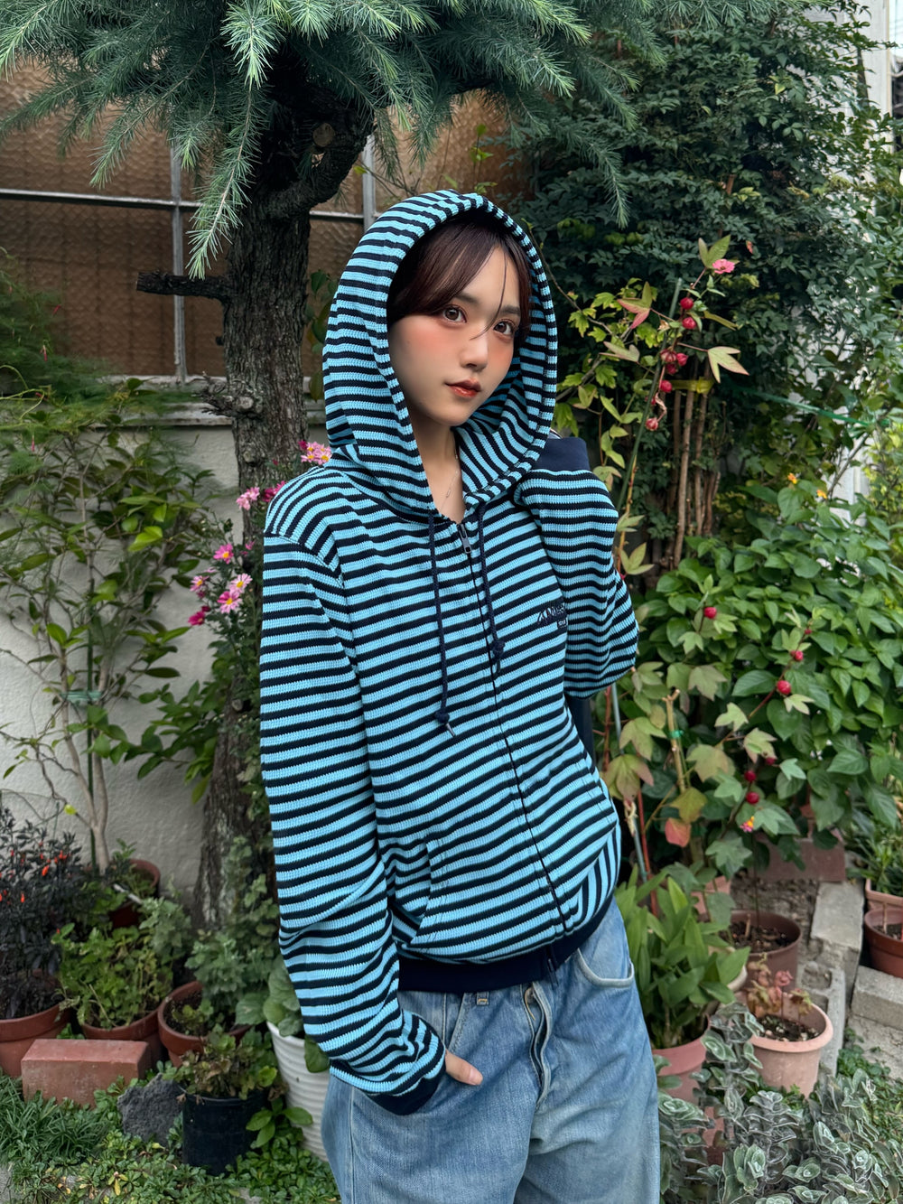 Striped rib knit zip hoodie – YZ