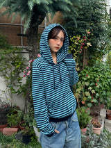 Striped rib knit zip hoodie