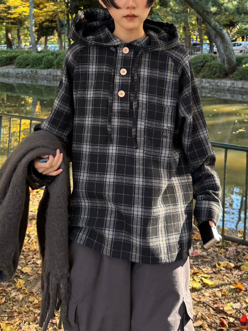 wool like check hood