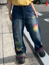 rainbow damage denim