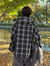 wool like check hood