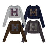 H heart check pattern long Tee