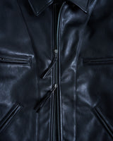 short length zipped PU-leather sport jacket