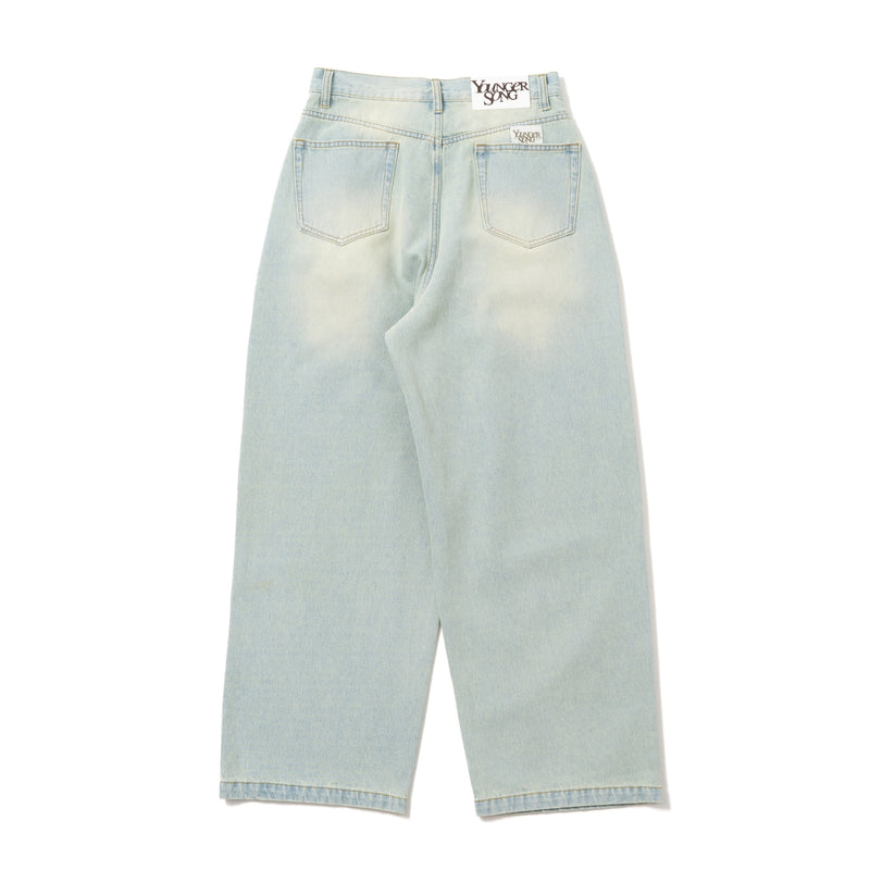 ys logo wash wide denim