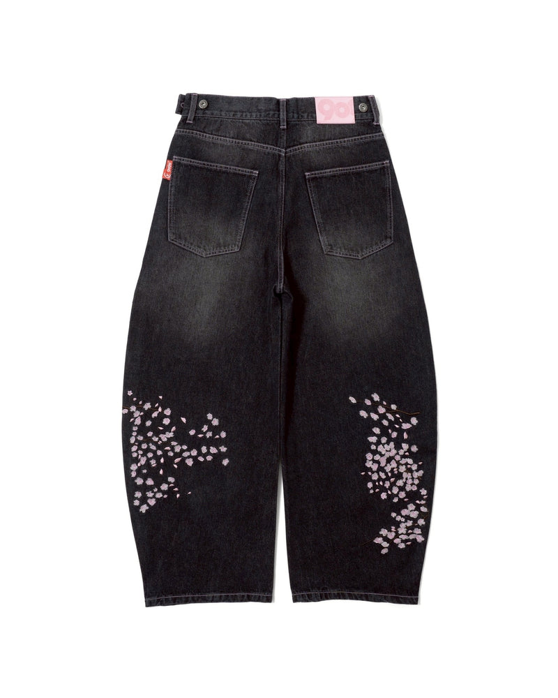 ピンクハウス☆さくらんぼ刺繍ブラックデニム Sakura Embroidered Slub Denim Buggy Pants – YZ