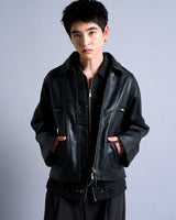 short length zipped PU-leather sport jacket