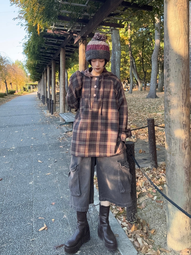 wool like check hood