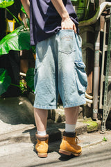 Denim half cargo pants